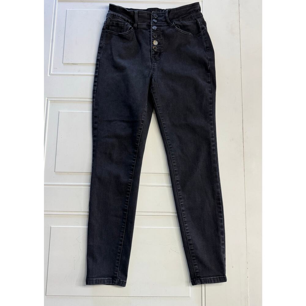 KanCan Kurvy Ultra High Button Fly Rise Skinny Black Washout Size 28 - Picture 1 of 7